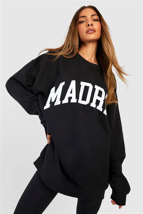 Madrid Slogan Oversized Sweater Boohoo Uk