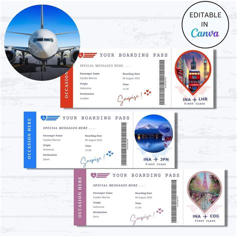 Editable Boarding Pass Canva Templates Surprise Airline Etsy Australia