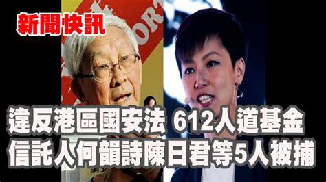 新聞快訊 違反港區國安法 612人道基金信託人何韻詩陳日君等5人被捕 Youtube