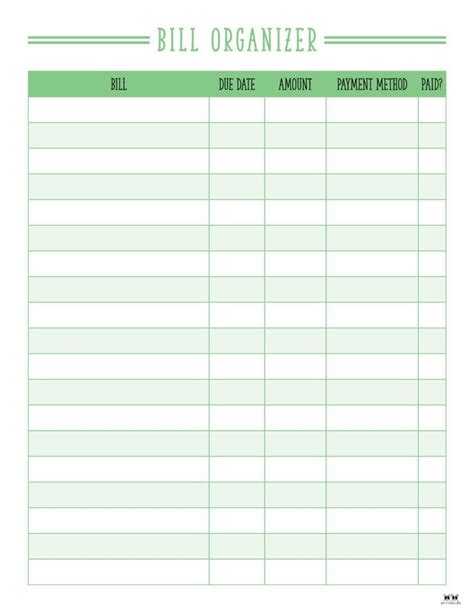 Printable Monthly Bill Organizer Page 1 Bill Organization Bill Organization Printables Bill