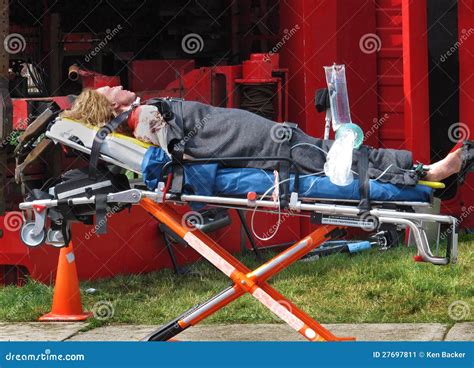 Dummy Injured Person On Stretcher Stock Image Image 27697811