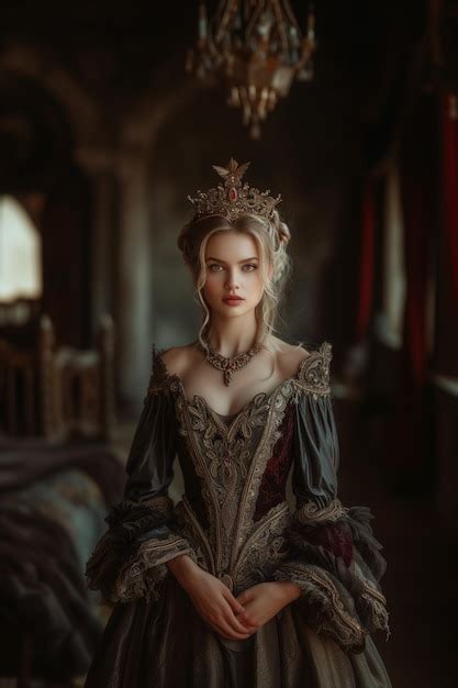 Premium Photo Regal Woman In Vintage Royal Attire With Crown