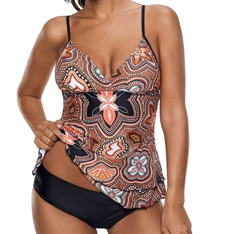 Plus 5xl Womens Sexy Print Floral Bathing Beachwear Two Piece Suit