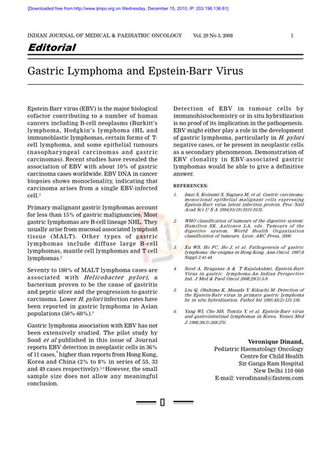 Pdf Gastric Lymphoma And Epstein Barr Virus