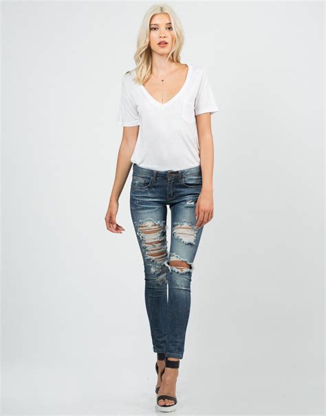 Faded Distressed Skinny Jeans Womens Jeans Skinny Denim Women