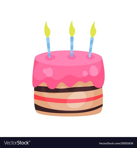 Birthday Cake With Three Burning Candles Vector Image