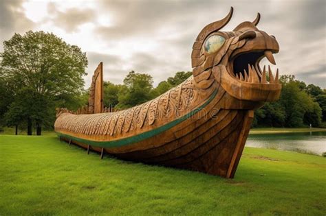 Restored Viking Ship Displayed On A Grassy Field Stock Illustration