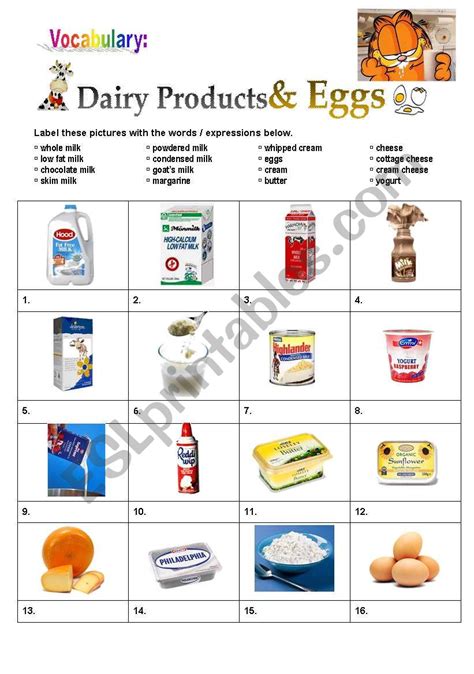 Dairy Products And Eggs Esl Worksheet By Atlantis1971