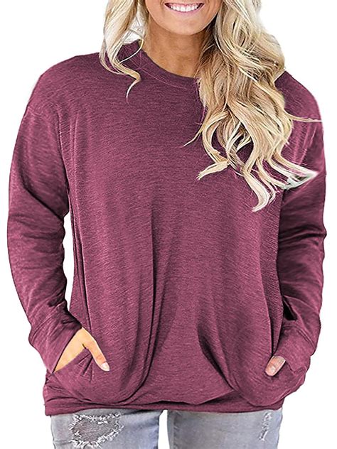 LANREMON Fall Long Sleeve Oversized T Shirts For Women Casual Round