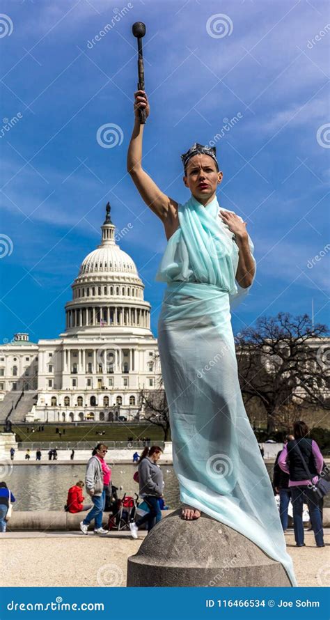 March 24 2018 Washington Dc Female Poses Like Statue Of Liberty In