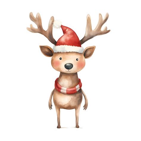 Premium Ai Image Dasher The Reindeer Wearing A Muted Red Santa Hat