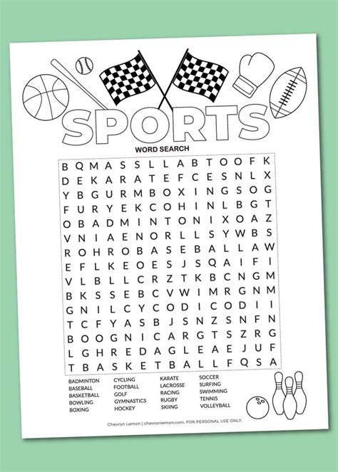 Printable Sports Word Search Puzzle In Printable Sports Words