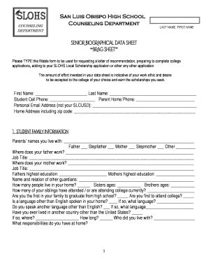 Fillable Online Senior Biographical Data Sheet Fax Email Print Pdffiller