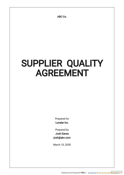 Supplier Agreement Template Prntbl Concejomunicipaldechinu Gov Co