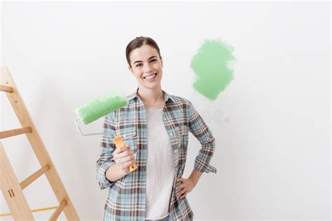 Young Woman Painting Her House Stock Photo Image Of Decorator House