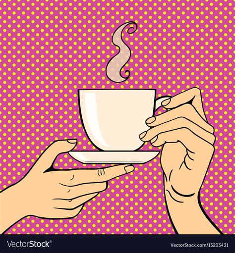 Pop art hands with coffee cup Royalty Free Vector Image