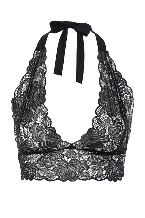 Black Lace Halter Neck Tie Bralette Yours Clothing