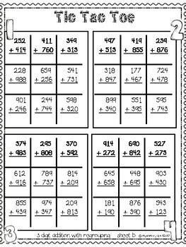 Tic Tac Toe Math Digit Addition With Regrouping By My Primary Squad