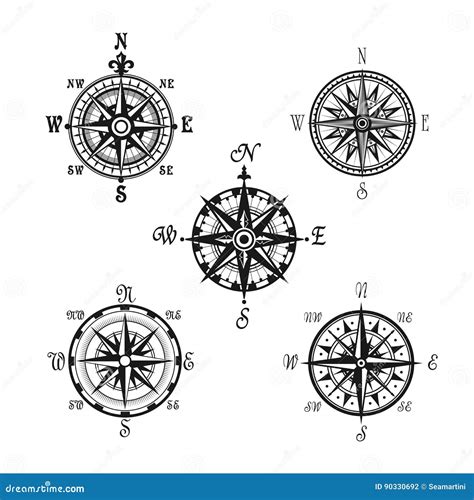 Marine Or Nautical Compass Navigation Vector Icons Stock Vector