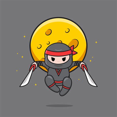 cute black ninja with red headband jumping with moon background 7163852 ...