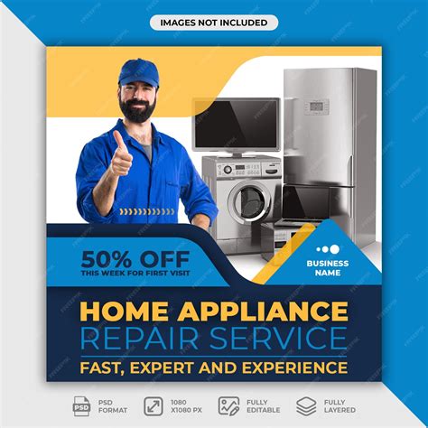 Premium PSD | Home Appliance Repair Service Post Template for Social Media