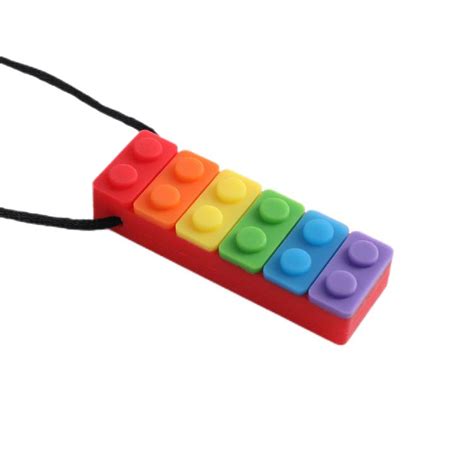 Wholesale Sensory Chew Necklace Rainbow Brick Shaped Silicone Chewy