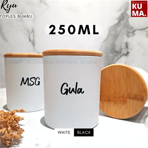 Jual KUMA Ryuu Toples Bumbu Dapur Kaca 250ml Tutup Kayu Bambu White