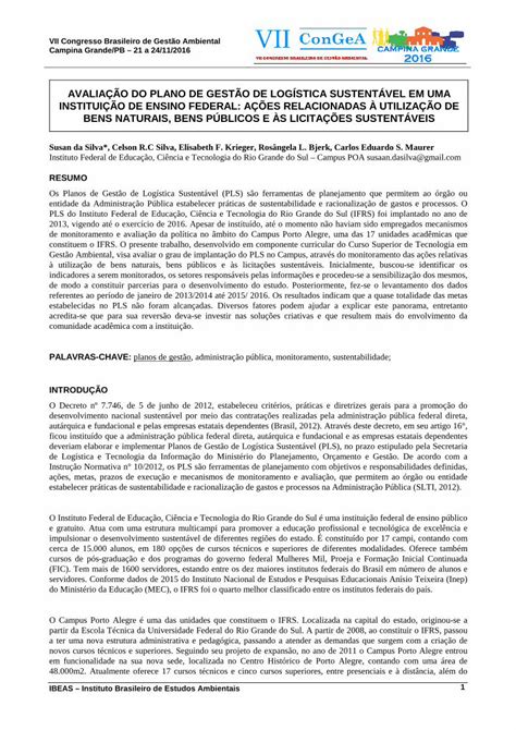 PDF AVALIAÇÃO DO PLANO DE GESTÃO DE LOGÍSTICA atividade didática