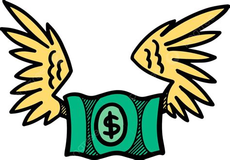 Vector Illustration Of A Green Flying Dollar Note Icon Drawn By Hand