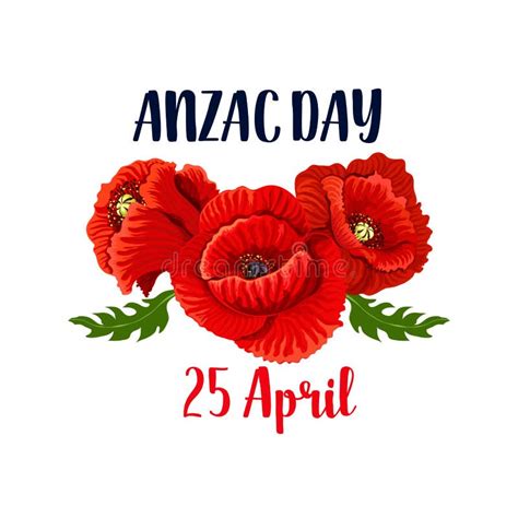 Anzac Day Poppy Vector 25 April Australian Icon Stock Vector