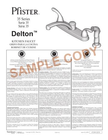 Pfister Delton Handle Standard Kitchen Faucet Installation Guide