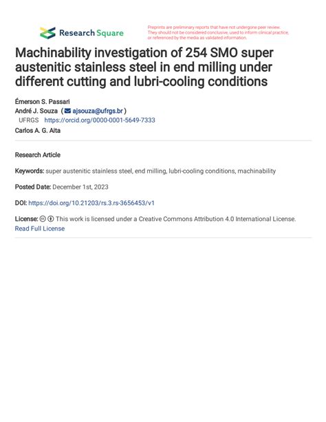 Pdf Machinability Investigation Of Smo Super Austenitic Stainless