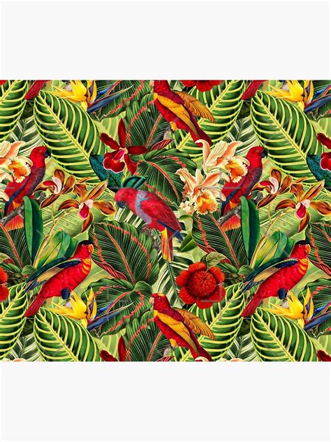 Vintage Tropical Bird Jungle Garden Throw Blanket For Sale By UtArt