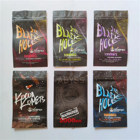 Wholesale The Black Hole Kosmik Brands Sour Fruit Gummies Packing Bags 1000mg 500mg Servings