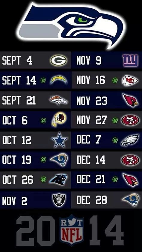 Printable Seattle Seahawks Football Schedule