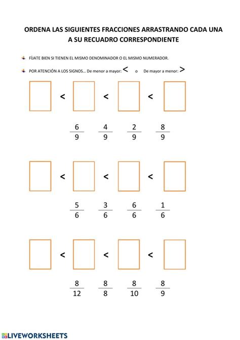 Ejercicio De Ordenar Fracciones Ordenar Fracciones Fracciones