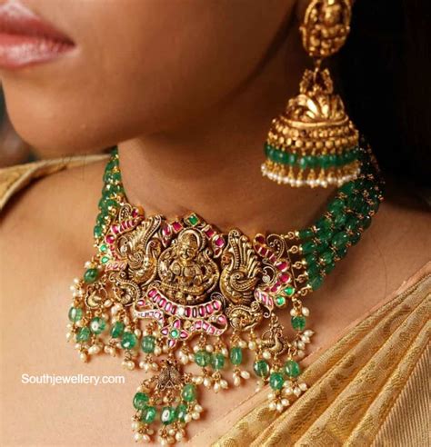 Emerald Beads Kundan Necklace Set Indian Jewellery Designs