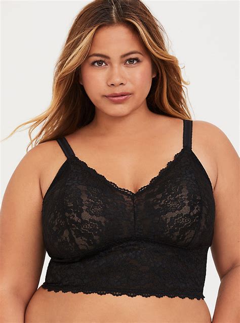 Plus Size Black Lace Longline Bralette Rich Black Size 1 Black Lace