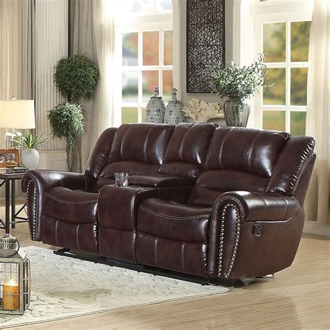 Center Hill Reclining Living Room Set Dark Brown Leather Gel