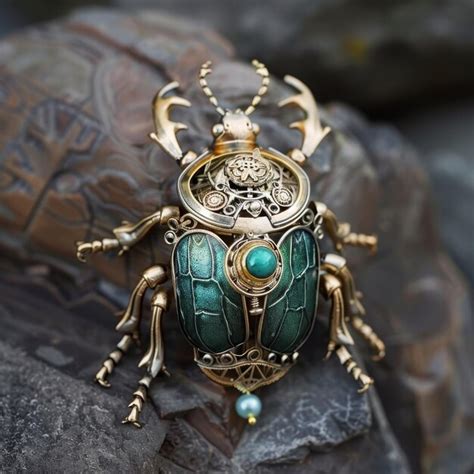 Premium Photo Intricate Steampunk Beetle Sculpture With Gemstone Details