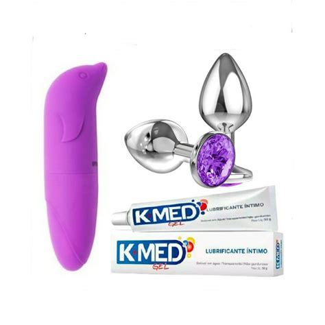 Kit 3 em 1 Plug Anal Joia Lubrificante Anestésico Anal Vibrador