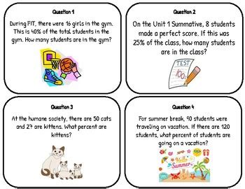 Percent Proportions Word Problems Relay Race Task Cards TPT