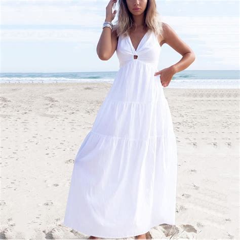 Fashion V Collar Halter Backless Beach Maxi Dress Vestidos Looks E