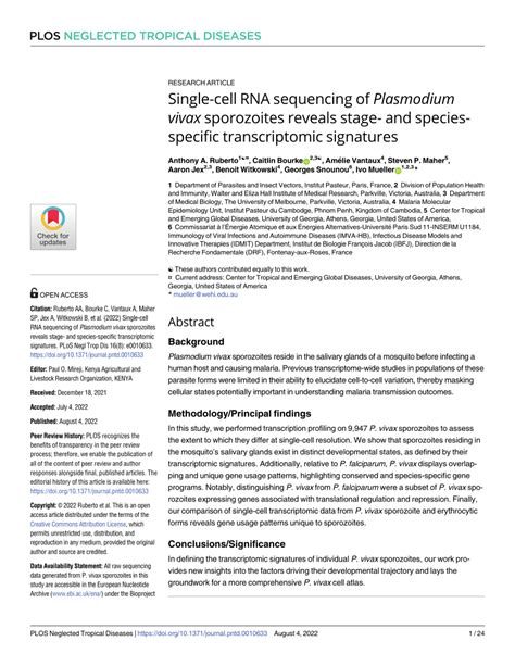 Pdf Single Cell Rna Sequencing Of Plasmodium Vivax Sporozoites