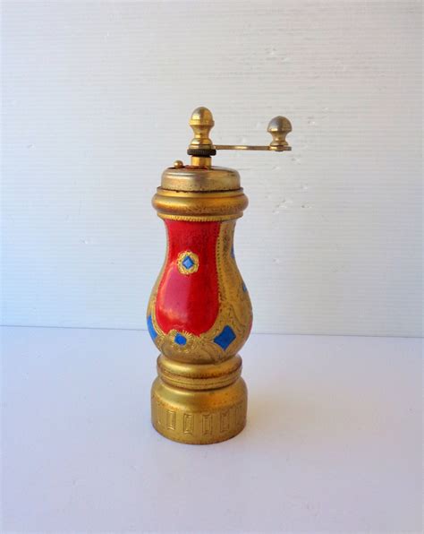 Vintage Italian Florentine Style Wooden Working Pepper Grinder Italy