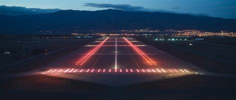 Premium Photo | Airport runway lights at night