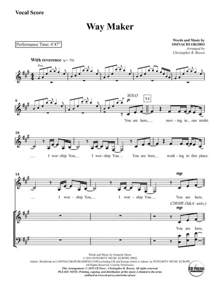 Way Maker Arr Christopher R Brown By Sinach Sheet Music For Satb