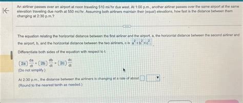 Solved An Airliner Passes Over An Airport At Noon Traveling Chegg