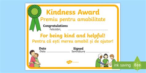 Kindness Award Certificate English/Romanian - Kindness Award Certificate