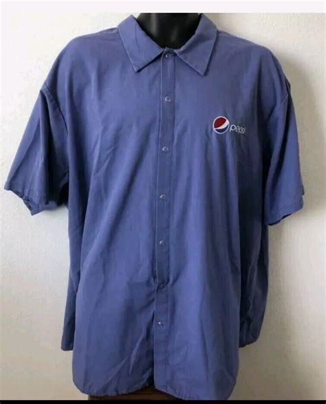 Vtg Pepsi Mens Work Uniform Employee Snap Button Emb Gem